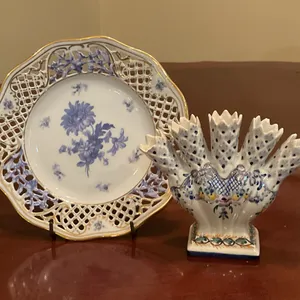 Vintage Schumann Arzberg Porcelain Plate & Portuguese Five-Finger Tulip Vase