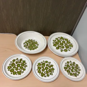 Shamrock Irish Stone Arklow Ireland Dinnerware Set Green Clover Pattern Bowls and Plates 1970s