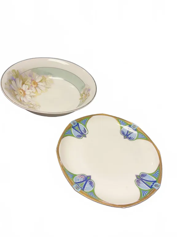 European Porcelain Plate MZ Austria Art Nouveau Plate and Rosenthal Bavaria Floral Bowl, c. Early 20