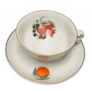 Golden Crown E&R 1866 Bavaria Jaeger & Co Germany Porcelain Cup/Saucer Set Fruit Motifs Gold Trim