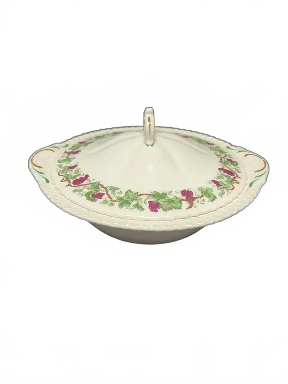 Royal Gadroon Harker Pottery "Vintage" Covered Vegetable Serving Bowl, Grape and Leaf Motif