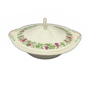 Royal Gadroon Harker Pottery "Vintage" Covered Vegetable Serving Bowl, Grape and Leaf Motif