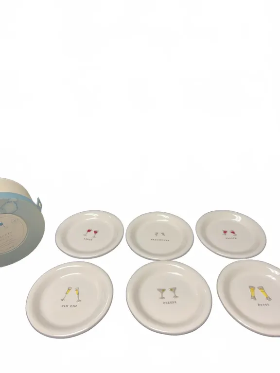 Williams-Sonoma Cheers Plates Set of Six, Multilingual Toasts, Porcelain