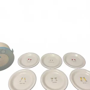 Williams-Sonoma Cheers Plates Set of Six, Multilingual Toasts, Porcelain