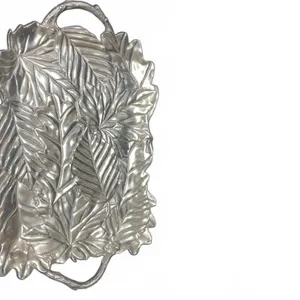 Five Elm Handcrafted Cast Aluminum Leaf Motif Serving Tray