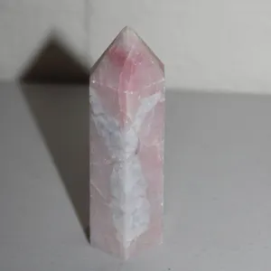 Polished Pink and White Crystal Obelisk with Natural Veining and Distinct Six-Sided Pointed Terminat