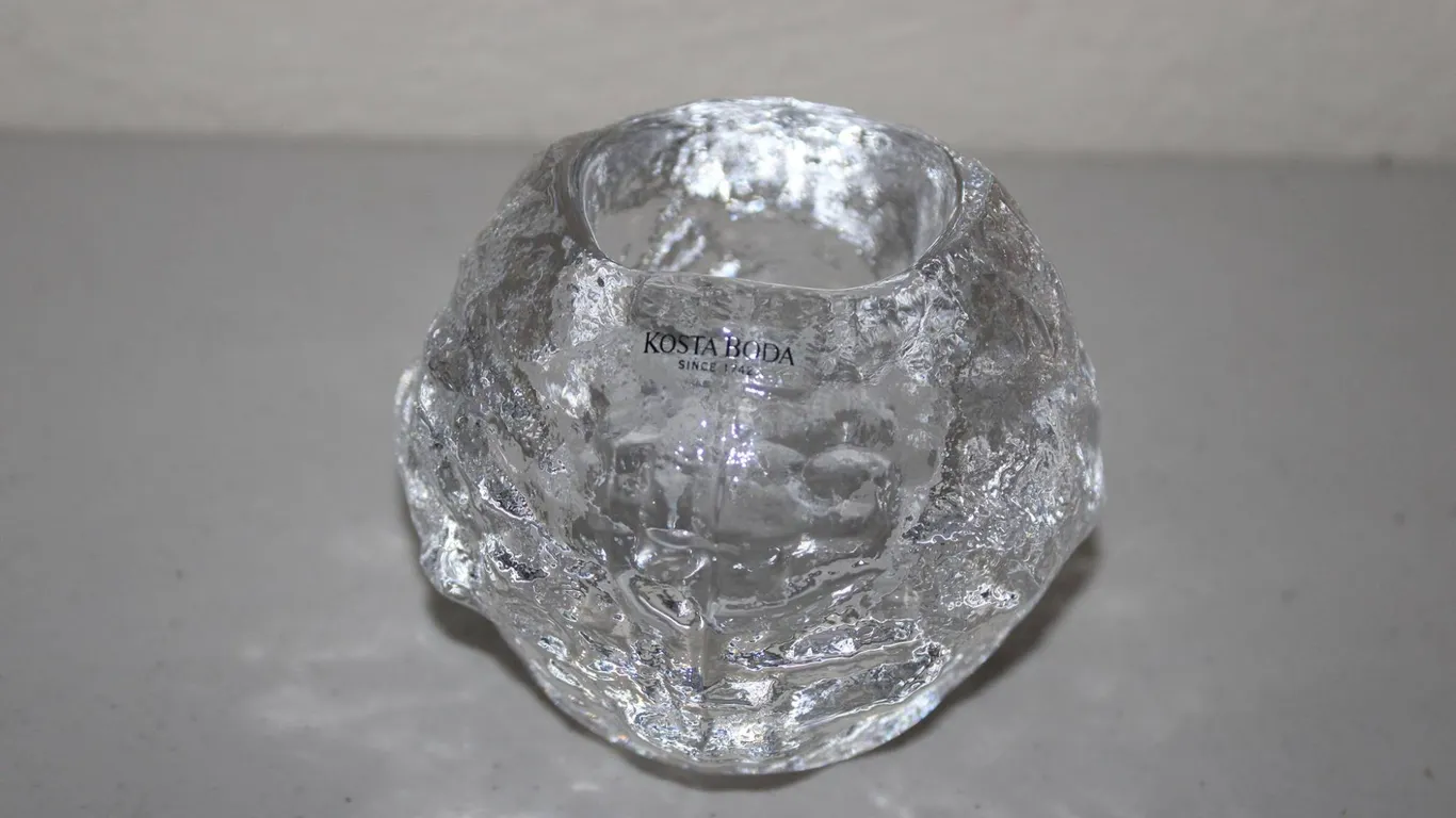 Kosta Boda Clear Textured Glass Votive Candle Holder Orb-Shaped With Ice-Like Surface Finish Sweden
