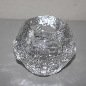 Kosta Boda Clear Textured Glass Votive Candle Holder Orb-Shaped With Ice-Like Surface Finish Sweden