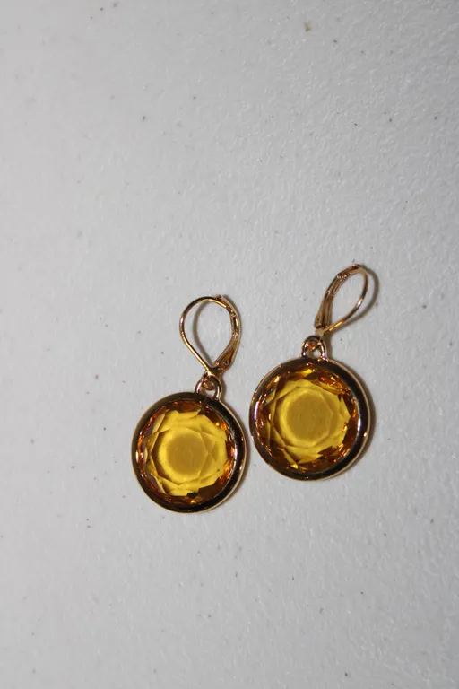 Joan Rivers Gold Tone Dangle Earrings with Large Faceted Yellow Glass Stones and Leverback Closures