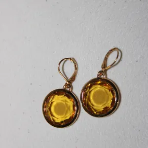 Joan Rivers Gold Tone Dangle Earrings with Large Faceted Yellow Glass Stones and Leverback Closures