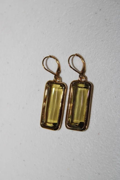 Joan Rivers Rectangular Yellow Stone Drop Earrings in Gold-Tone Metal Leverback Setting, Pair Includ