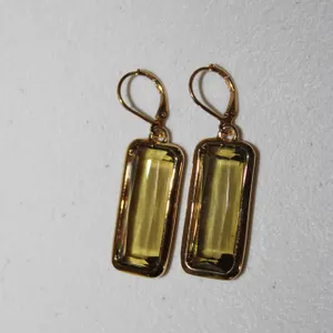 Joan Rivers Rectangular Yellow Stone Drop Earrings in Gold-Tone Metal Leverback Setting, Pair Includ