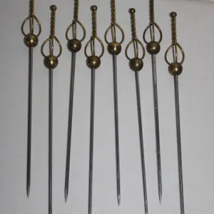 Eight Decorative Skewers with Sword-Style Brass Handles and Steel Blades Reflecting Rapier Design