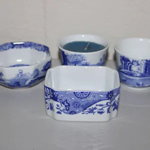 Spode Blue Italian Pattern Porcelain Bowls and Cups Set, Blue and White Transferware England Marked