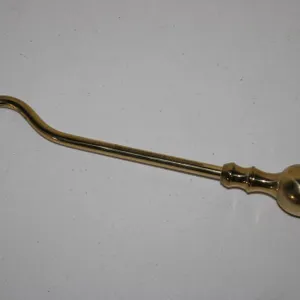 Polished Brass Fire Tool with Ornate Bulb Handle and Curved Hook End, Fireplace Accessory, See Photo