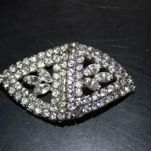 Rhinestone-Encrusted Art Deco Brooch with Marquise and Round Clear Stones, Pin Fastener, See Photos