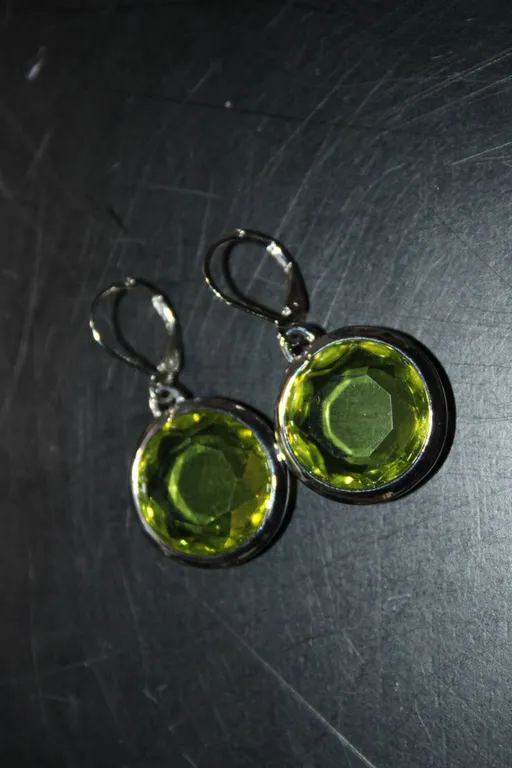 Joan Rivers Round Green Gemstone Dangle Earrings with Silver-Tone Leverback Closures Pair Jewelry Se