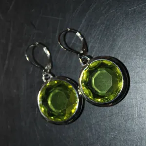 Joan Rivers Round Green Gemstone Dangle Earrings with Silver-Tone Leverback Closures Pair Jewelry Se