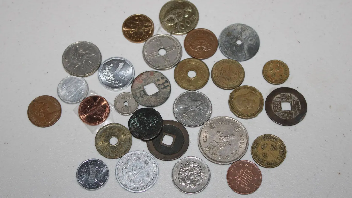World Coins Featuring Hong Kong 1950 One Dollar, Coinage With Square Holes, And Varied Denominations