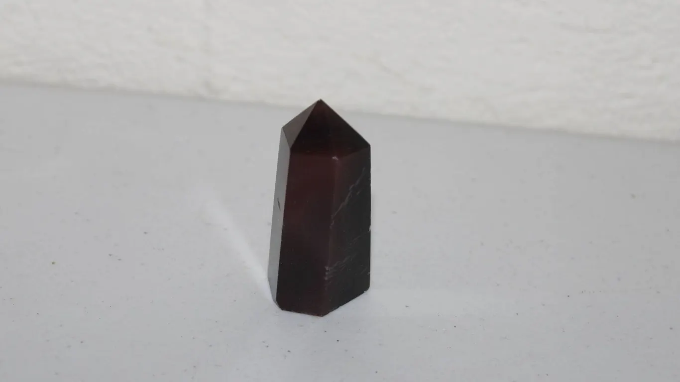 Polished Obsidian Crystal Point Tower with Deep Black Hue and Faceted Sides, Natural Stone Display P