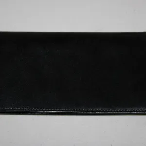 Bosca Black Hand-Stained Hide USA-Made Leather Checkbook Cover with Card Slots and Gold Stamped Scri