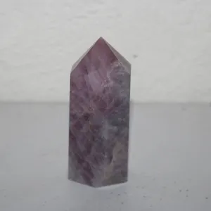 Polished Purple Crystal Obelisk Tower with Faceted Pointed Top and Natural Mineral Inclusions, No Me