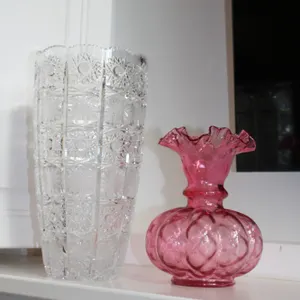 Cut Crystal Vase & Pink Glass Vase