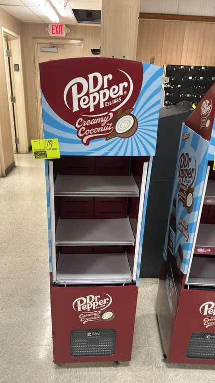 2024 Cool Display Solutions CDS Cool Refer 115V US portable open-air merchandising beverage cooler. Features Dr Pepper Creamy Coconut branding, multi-