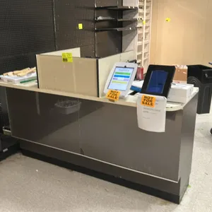 Laminate service counter package. Includes (1) 6'L service counter and (1) 16'L customer service counter. Features laminate countertops, built-in stor