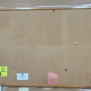 Assorted cork bulletin boards. Features wood-tone frames and cork pinning surfaces. Includes Quartet brand board. Contents not included.