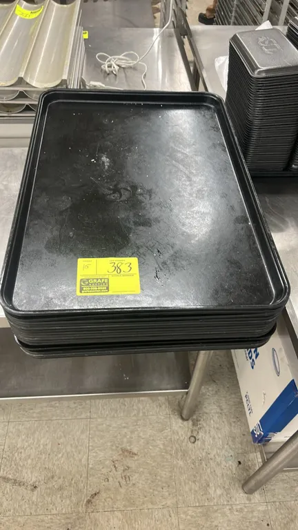 Full-size black plastic market display trays. Includes (15) trays.