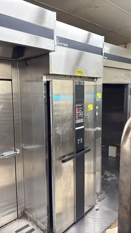 1999 Baxter PC-101-M78-A/PC100-SEFAAA stainless steel roll-in rack proofer. Features digital Hobart control panel with temperature, humidity, and time