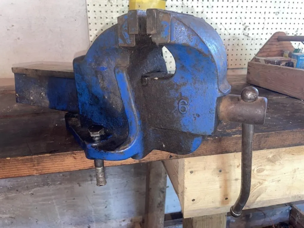 Six-inch bench vise. One bolt needs to be