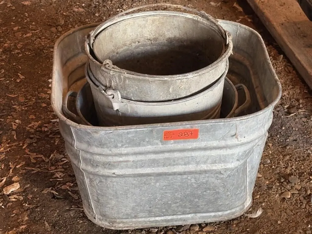 Galvanized Buckets and Wash Basin