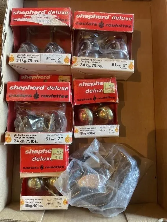 Assortment of caster wheels. New old stock.