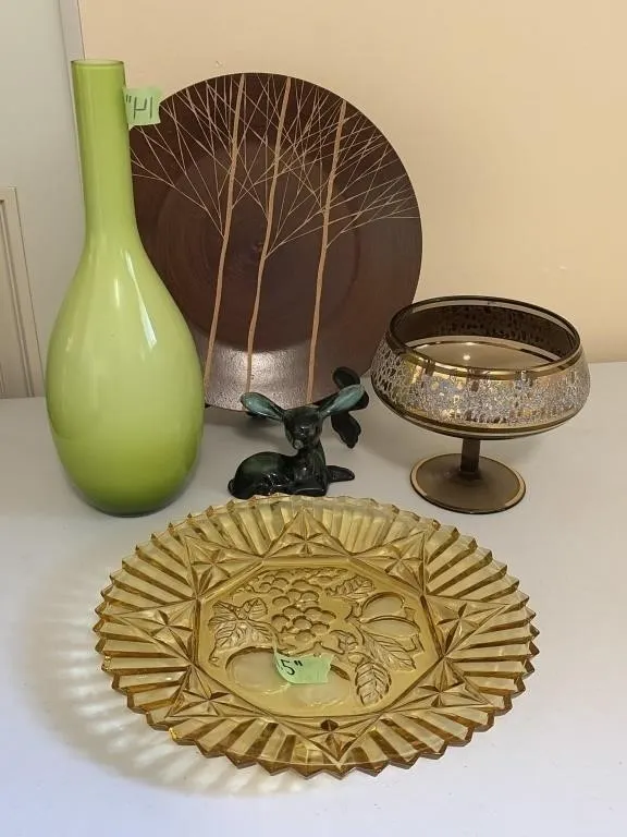 vintage Amber Federal Glass plate, Vase, BMP D
