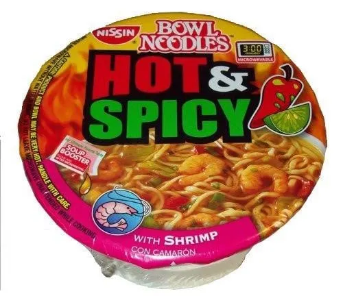 NISSIN Hot Spicy Shrimp Bowl Noodles 3.7oz 12pk