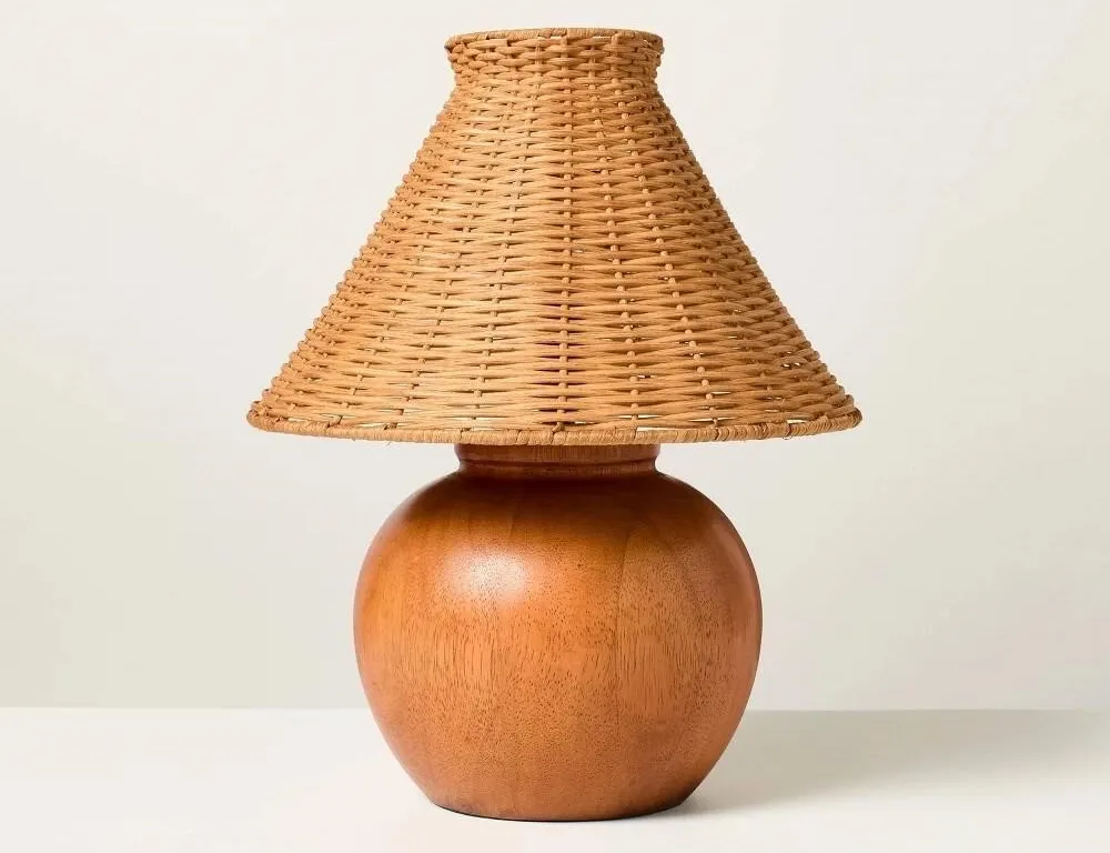 Hearth Hand Wood Base Rattan Accent Table Lamp