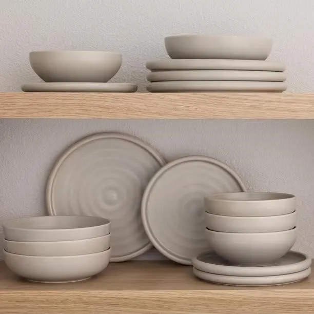 Bubble Dinnerware Set 16-Piece Washed Stone