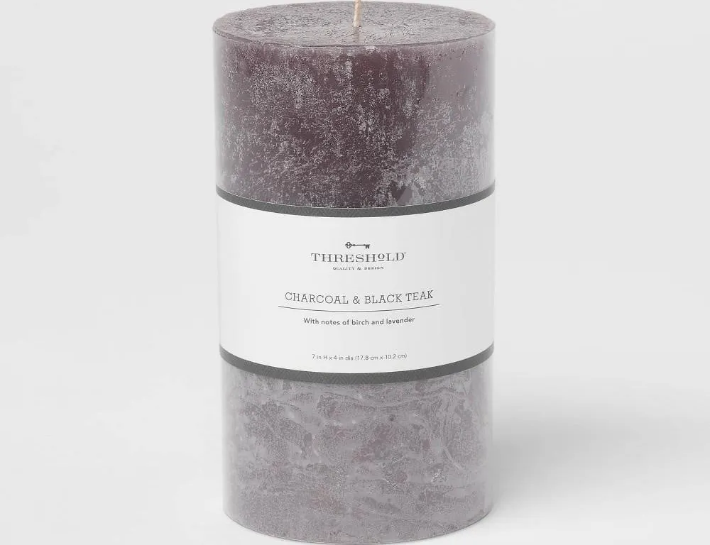 Threshold Pillar Candle Charcoal Black Teak 10.8oz