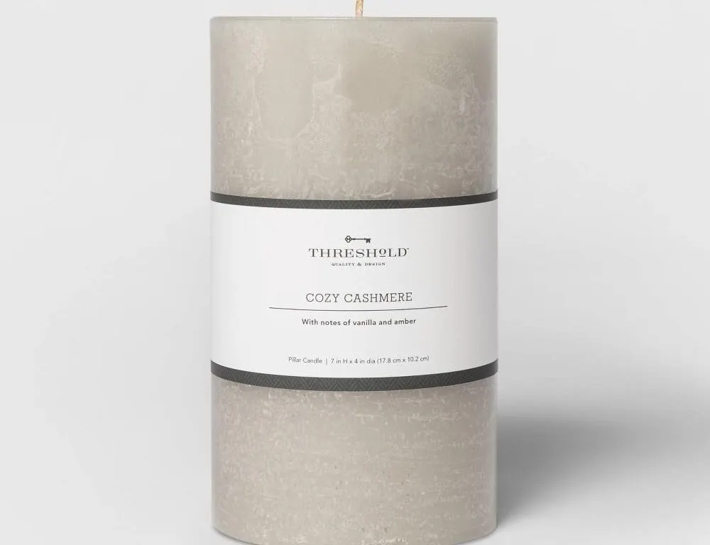 Threshold Cozy Cashmere Pillar Candle 7x4 Gray
