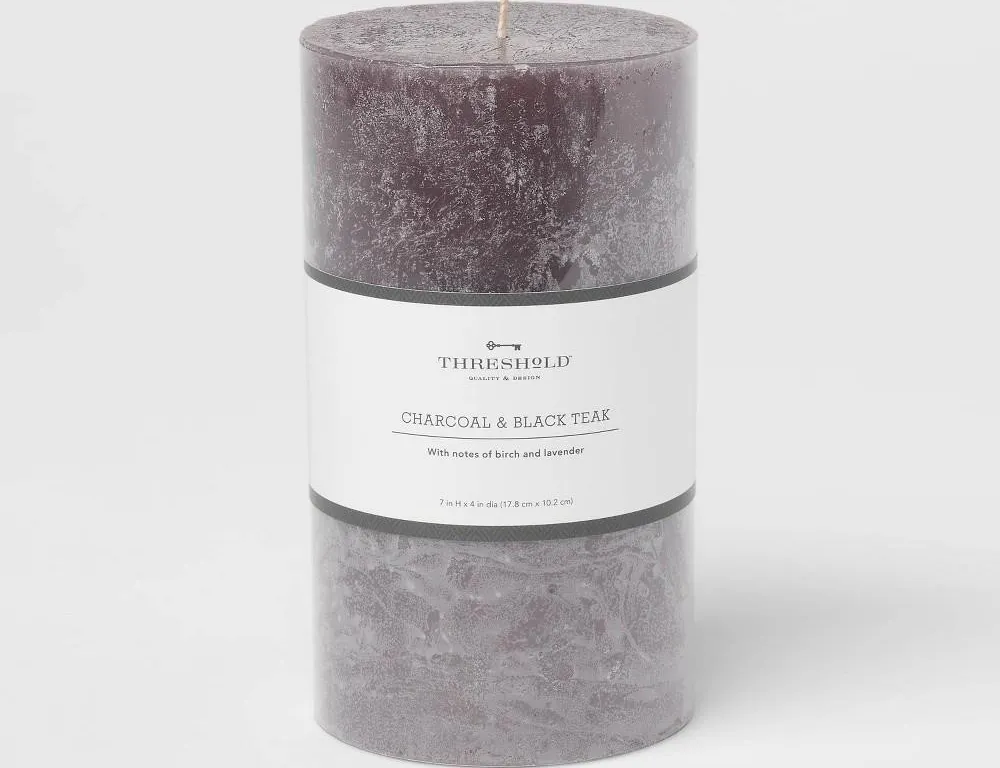 Threshold Charcoal Black Teak Pillar Candle 10.8oz