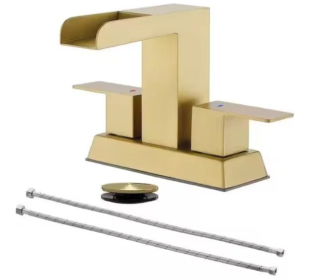 in. Double Handle Waterfall Bathroom Faucet Gold