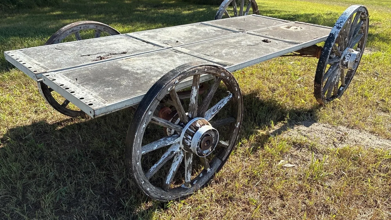 Wooden wheeled wagon.
