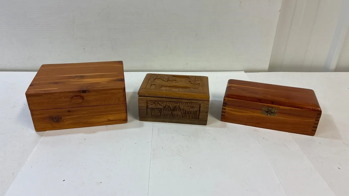 Wood trinket boxes.