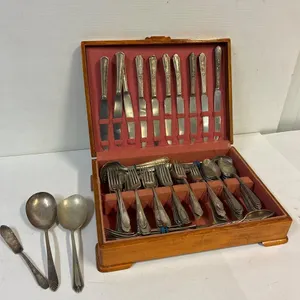 Chest full of cutlery. Silver. Silver plated.