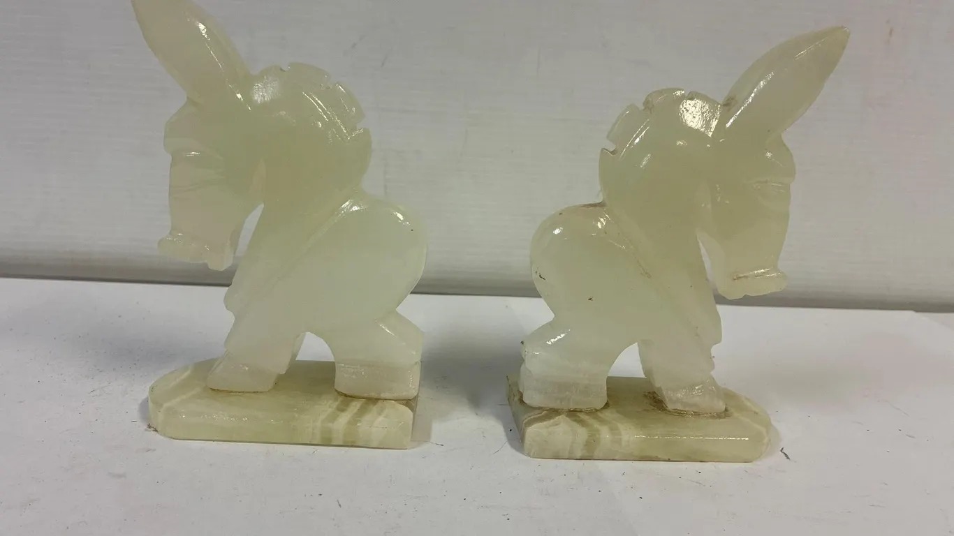 Hand carved onyx book ends