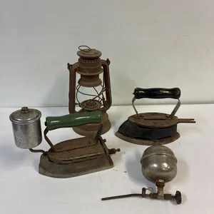 Gas irons and a lantern