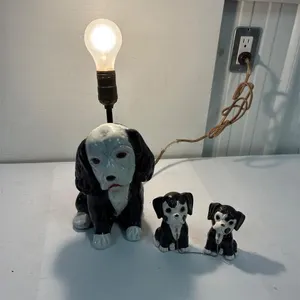 Retro ceramic Dog lamp. Works. With pups