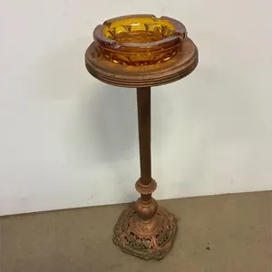 Metal ashtray stand and amber glass ashtray